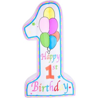 Fraser Hill Farm 8 ft. Tall First Birthday Outdoor Blow Up Inflatable with Lights and Storage Bag, FREDFRSTBDY081-L