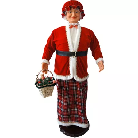 Christmas Time58 in Dancing Mrs Claus with tartan skirt and gift basket lively Christmas interior decoration for home Christmas Pillows & Blankets