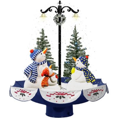 Christmas Time 29 in. Musical Snowy Indoor Holiday Decor, Snow Family Scene with Blue Umbrella Base