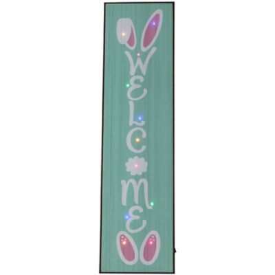 Fraser Hill Farm 45 in. WELCOME Porch Leaner Sign with Battery Operated LED Lights and Bunny Ears