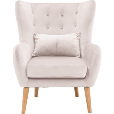 Critter Sitters Faux Velvet Wingback Accent Chair with Lumbar Pillow and Wooden Legs