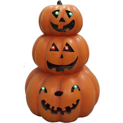 Haunted Hill Farm20 in. 3 Stack Jack O Lantern Resin with LED Lights, Indoor or Covered Outdoor Halloween Decoration