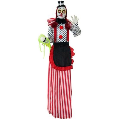 Haunted Hill Farm Life Size Clown Girl Prop with Lights, Indoor and Covered Outdoor Halloween Decoration