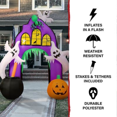 Haunted Hill Farm 9 ft. Prelit Inflatable Haunted House Arch with Ghosts and Pumpkins