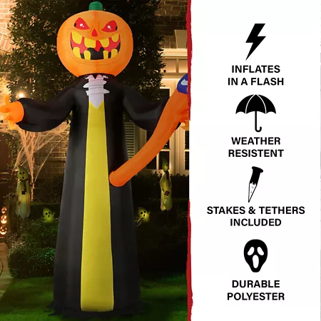 Haunted Hill Farm 10 Foot Pre-Lit Inflatable Pumpkin Reaper Halloween Inflatables