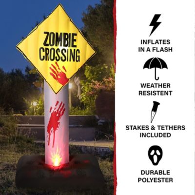 Haunted Hill Farm 6 ft. Prelit Inflatable Zombie Crossing Sign