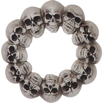 Haunted Hill Farm15.7-In. Halloween Dungeon Skull Hanging Wreath for Indoor or Covered Outdoor Scary Haunted House Decoration