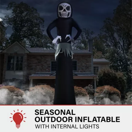 Haunted Hill Farm 20 Feet Tall Pre-Lit Inflatable Ghost Reaper Halloween Inflatables