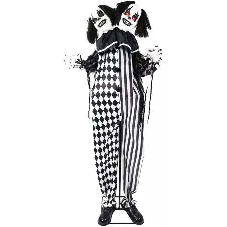 Haunted Hill Farm Two-Headed Life-Size Animatronic Clown with Lights and Sounds Halloween Animatronics