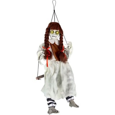 Haunted Hill Farm Animatronic Haunted Doll on Swing with Lights and Sound, Indoor and Covered Outdoor Halloween Decoration