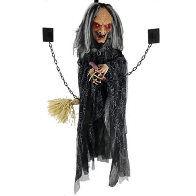 Haunted Hill Farm Animatronic Witch Door Greeter with Lights and Sound, Indoor and Covered Outdoor Halloween Decoration