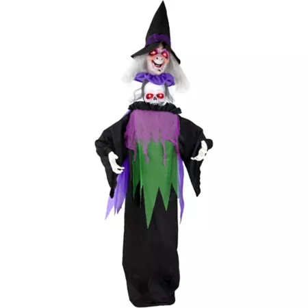 Haunted Hill Farm Life-Size Animatronic Witch with Lights and Sounds Indoor and Outdoor Covered Halloween Decor Halloween Animatronics