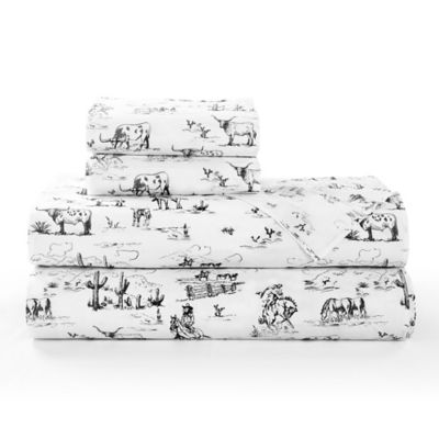 Image showing  Ranch Life 100% Cotton Horse Longhorn Western Print Bedding 3 pc. or 4 pc. Sheet Set