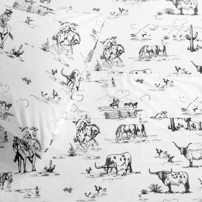 Image showing 1 th Paseo Road by HiEnd Accents Ranch Life 100% Cotton Horse Longhorn Western Print Bedding 3 pc. or 4 pc. Sheet Set