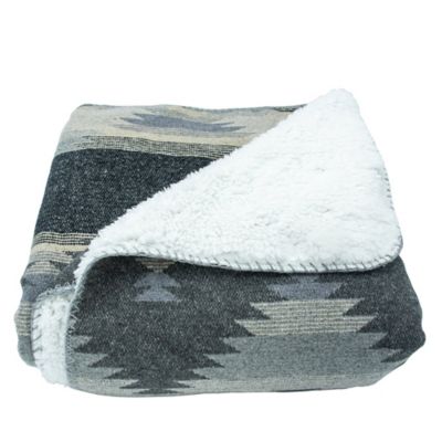 Paseo Road by HiEnd Accents Southwest Aztec Design Throw with Sherpa Backing, 50 in. x 60 in., Gray, 1 pc.