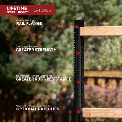Image showing  7 ft. x 4 in. Powder Coated Steel Metal Fence Post with Top Plate for Line Applications, Black