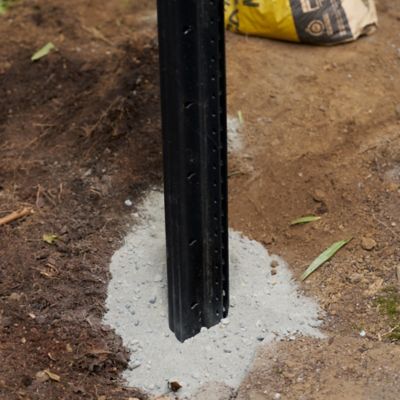 Image showing 7 th Lifetime Steel Post 7 ft. x 4 in. Powder Coated Steel Metal Fence Post with Top Plate for Line Applications, Black