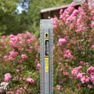 Image showing  7.5 ft. x 4 in. Powder Coated Steel Metal Fence Post with Top Plate for Line Applications, Galvanized Steel