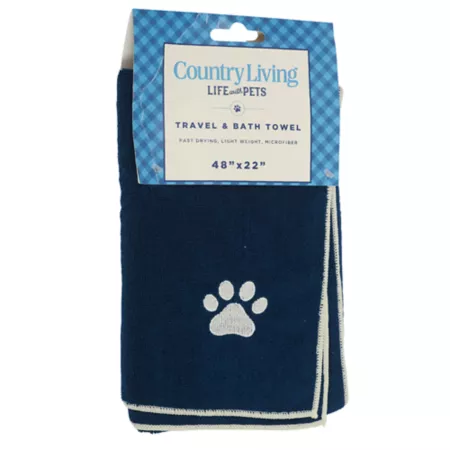 Country Living Large Navy Microfiber Dog Bath Towel Quick Drying Absorbent and Durable Pet Bath Mats & Towels