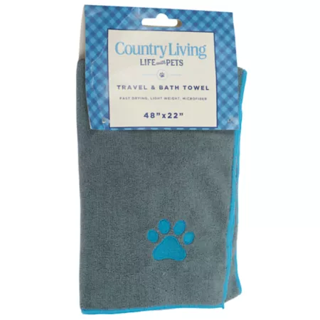 Country Living Large Microfiber Dog Bath Towel Gray and Teal Quick Dry Absorbent and Durable Pet Bath Mats & Towels