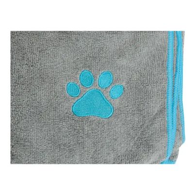 Image showing  Large Gray and Teal Microfiber Dog Bath Towel, Quick Drying, Absorbent and Durable