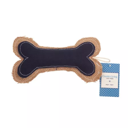 Country Living Jean Leather and Jute Bone Dog Pillow Chew Toy Dog Chew Toys