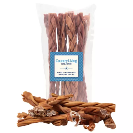 Country Living 12" Braided Collagen Sticks Premium All Natural 10 Pack. Bully Sticks