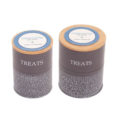 Country Living Volcanic Gray Dog Treat Containers, Set of 2 Carbon Steel Jars with Bamboo Lids