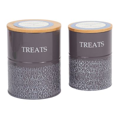 Image showing  Volcanic Gray Dog Treat Containers, Set of 2 Carbon Steel Jars with Bamboo Lids