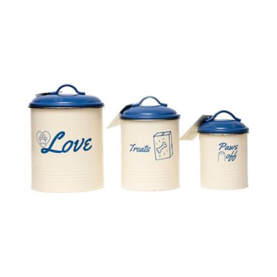 Country Living Pet Treat Storage Canisters, French Blue & Cream, Set of 3