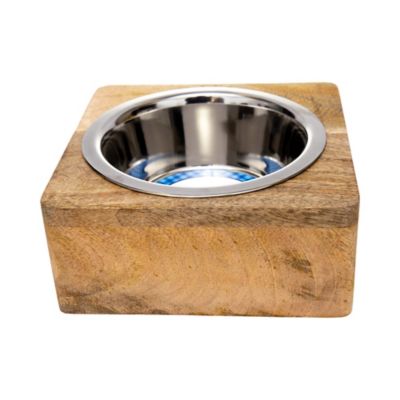 Image showing  Elegant Stainless Steel Dog Bowl with Mango Wood Holder