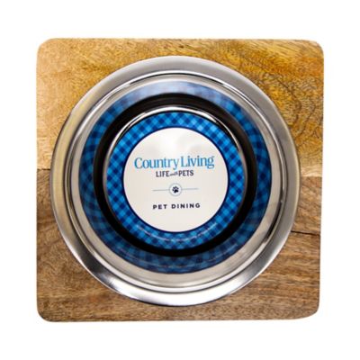 Image showing  Elegant Stainless Steel Dog Bowl with Mango Wood Holder