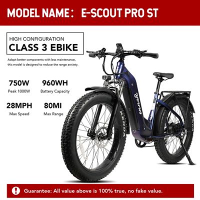 Image showing  E Scout Pro Step Through Electric Off Road Fat Tire Bike, 750W 48V20Ah Blue, 12803024BL