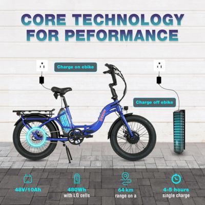 Image showing 5 th Young Electric E Urban Folding E Bike, 500W Front Motor, 48V 10Ah, 3 Ihg, Intense Blue