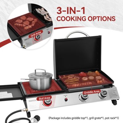 Image showing  3-Burner Portable Propane Gas Flat Top Grill and Griddle Station with Lid, 405 sq. in., Silver