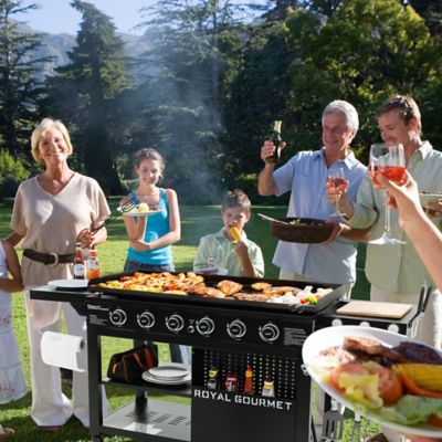 Image showing  6-Burner Propane Gas Flat Top Grill and Griddle with Shelves and Spice Rack, 994 sq. in., Black
