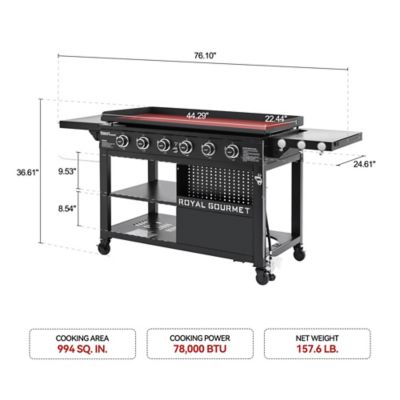Image showing  6-Burner Propane Gas Flat Top Grill and Griddle with Shelves and Spice Rack, 994 sq. in., Black