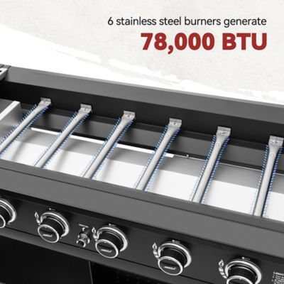 Image showing  6-Burner Propane Gas Flat Top Grill and Griddle with Shelves and Spice Rack, 994 sq. in., Black