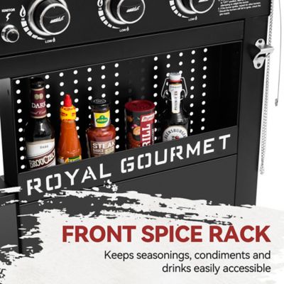 Image showing 7 th Royal Gourmet 6-Burner Propane Gas Flat Top Grill and Griddle with Shelves and Spice Rack, 994 sq. in., Black