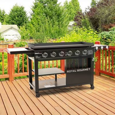 Image showing 9 th Royal Gourmet 6-Burner Propane Gas Flat Top Grill and Griddle with Shelves and Spice Rack, 994 sq. in., Black
