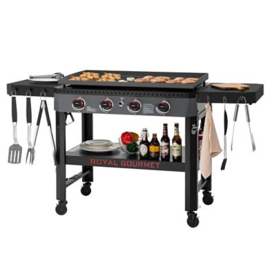 Royal Gourmet 4-Burner Propane Gas Flat Top Griddle with Side Shelves and Storage Basket, 732 sq. in., Black