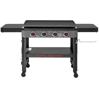 Image showing  4-Burner Propane Gas Flat Top Griddle with Side Shelves and Storage Basket, 732 sq. in., Black
