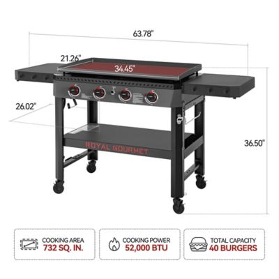 Image showing  4-Burner Propane Gas Flat Top Griddle with Side Shelves and Storage Basket, 732 sq. in., Black
