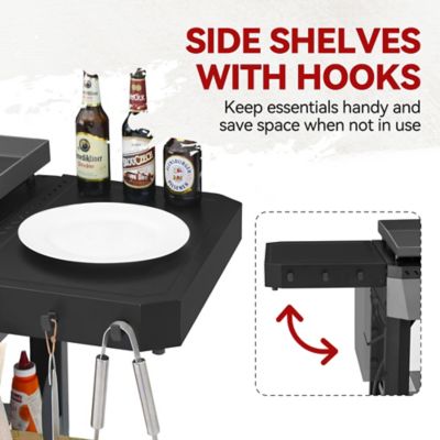 Image showing  4-Burner Propane Gas Flat Top Griddle with Side Shelves and Storage Basket, 732 sq. in., Black