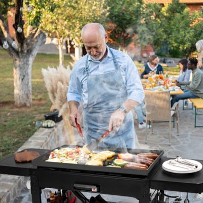 Image showing 8 th Royal Gourmet 4-Burner Propane Gas Flat Top Griddle with Side Shelves and Storage Basket, 732 sq. in., Black