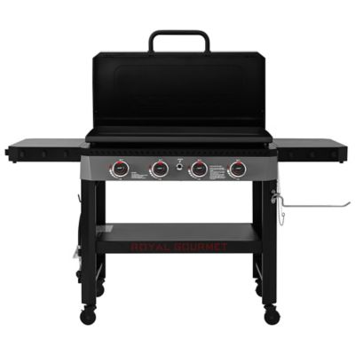 Image showing  4-Burner Propane Gas Flat Top Griddle with Hood, Side Shelves and Storage Basket, 732 sq. in., Black
