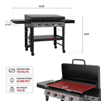 Image showing  4-Burner Propane Gas Flat Top Griddle with Hood, Side Shelves and Storage Basket, 732 sq. in., Black