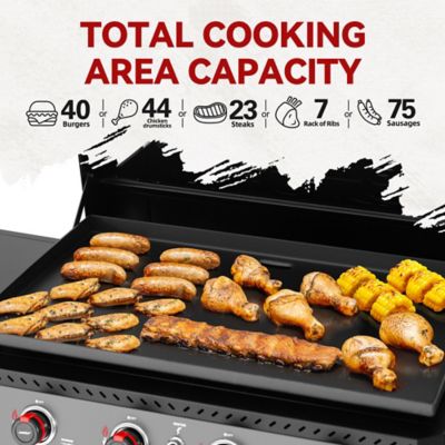 Image showing  4-Burner Propane Gas Flat Top Griddle with Hood, Side Shelves and Storage Basket, 732 sq. in., Black