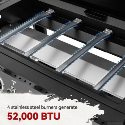 Image showing  4-Burner Propane Gas Flat Top Griddle with Hood, Side Shelves and Storage Basket, 732 sq. in., Black