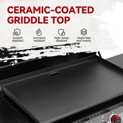 Image showing 6 th Royal Gourmet 4-Burner Propane Gas Flat Top Griddle with Hood, Side Shelves and Storage Basket, 732 sq. in., Black